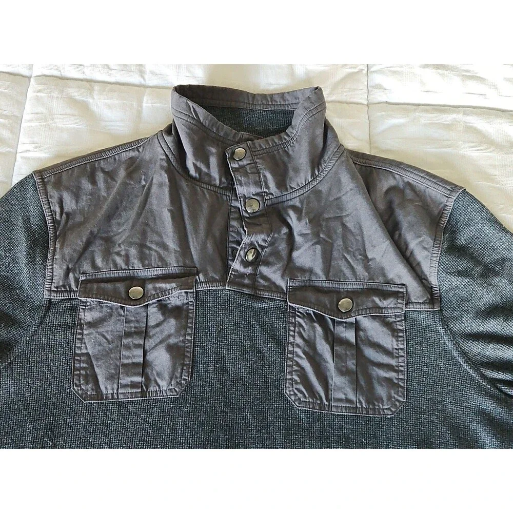 Banana Republic Sweater Men XL Thermal Knit Collared 1/4 Button Pullover Gray